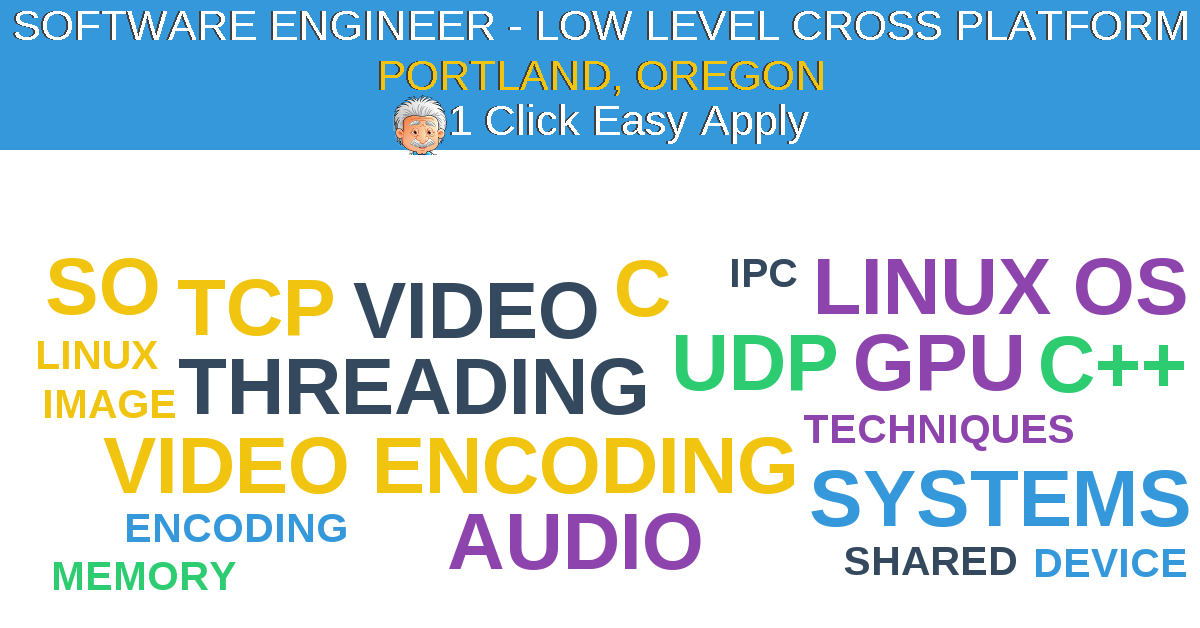 1 Click Easy Apply to SOFTWARE ENGINEER - LOW LEVEL CROSS PLATFORM Job Opening in PORTLAND, Oregon