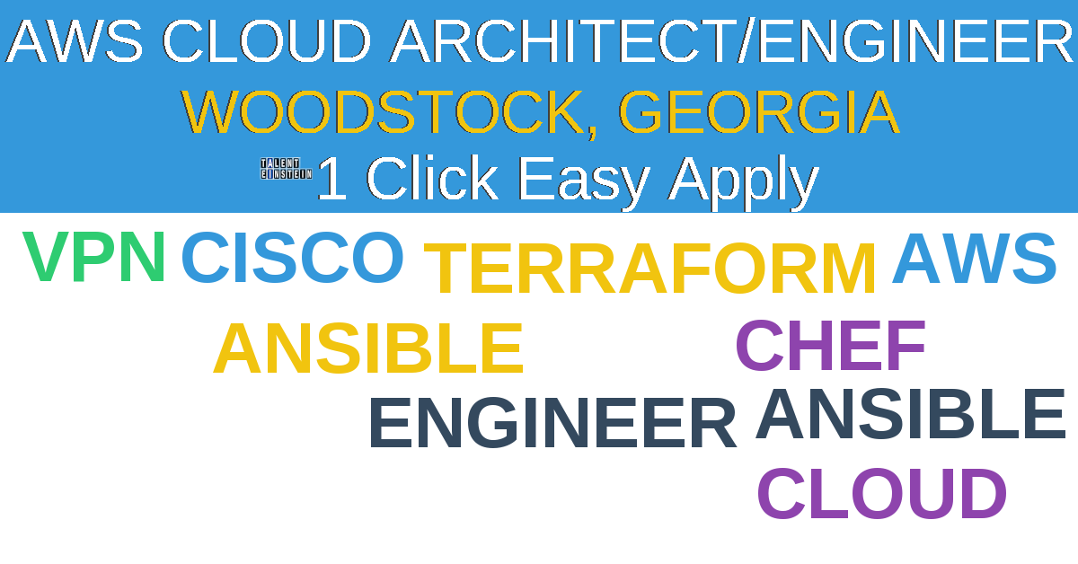 1 Click Easy Apply to AWS Cloud Architect/Engineer Job Opening in Woodstock, Georgia