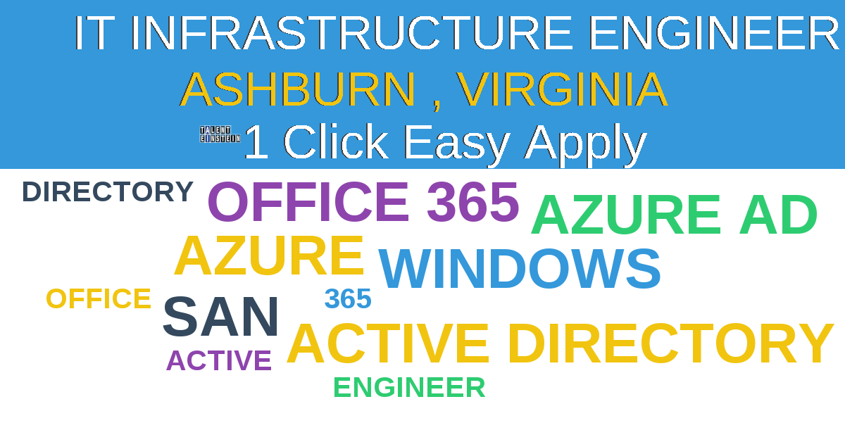 1 Click Easy Apply to  IT Infrastructure Engineer Job Opening in Ashburn , Virginia
