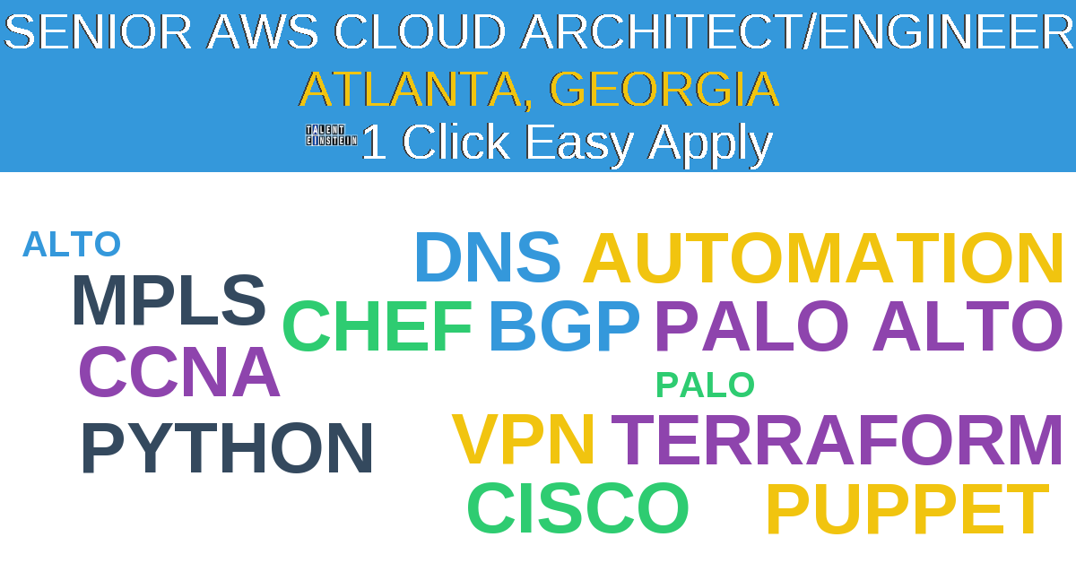 1 Click Easy Apply to Senior AWS Cloud Architect/Engineer Job Opening in ATLANTA, Georgia
